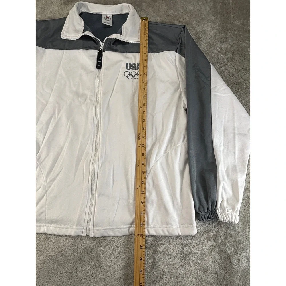 USA Olympic Committee Track Jacket Mens XL White Grey Good Fleece lined USA made